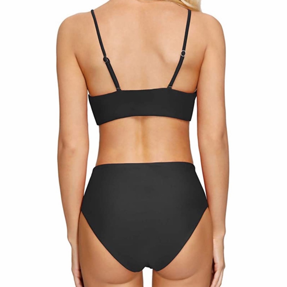 Black Sexy Lace Up High Rise Bikini Swimsuit Swim - Picture 2 of 7